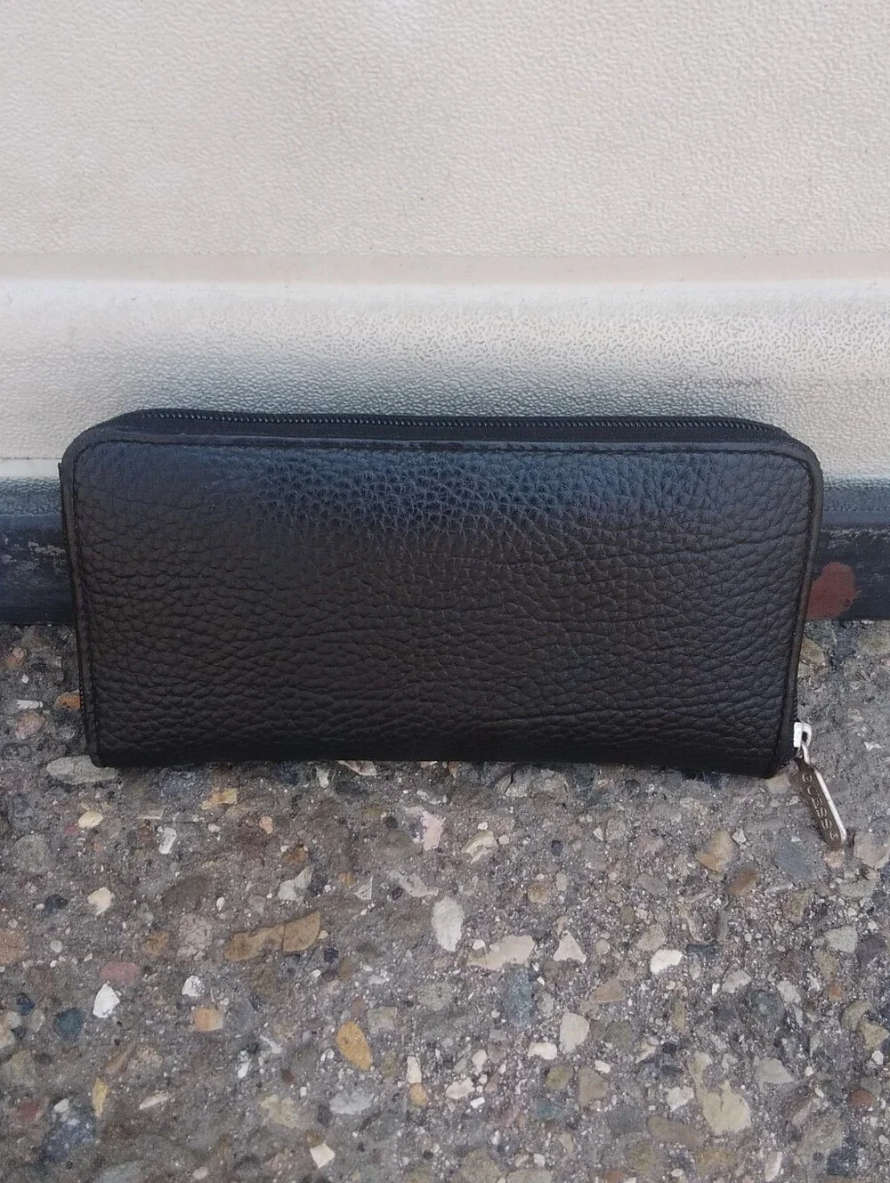 GUESS Black Pebbled Zip-Around Wallet